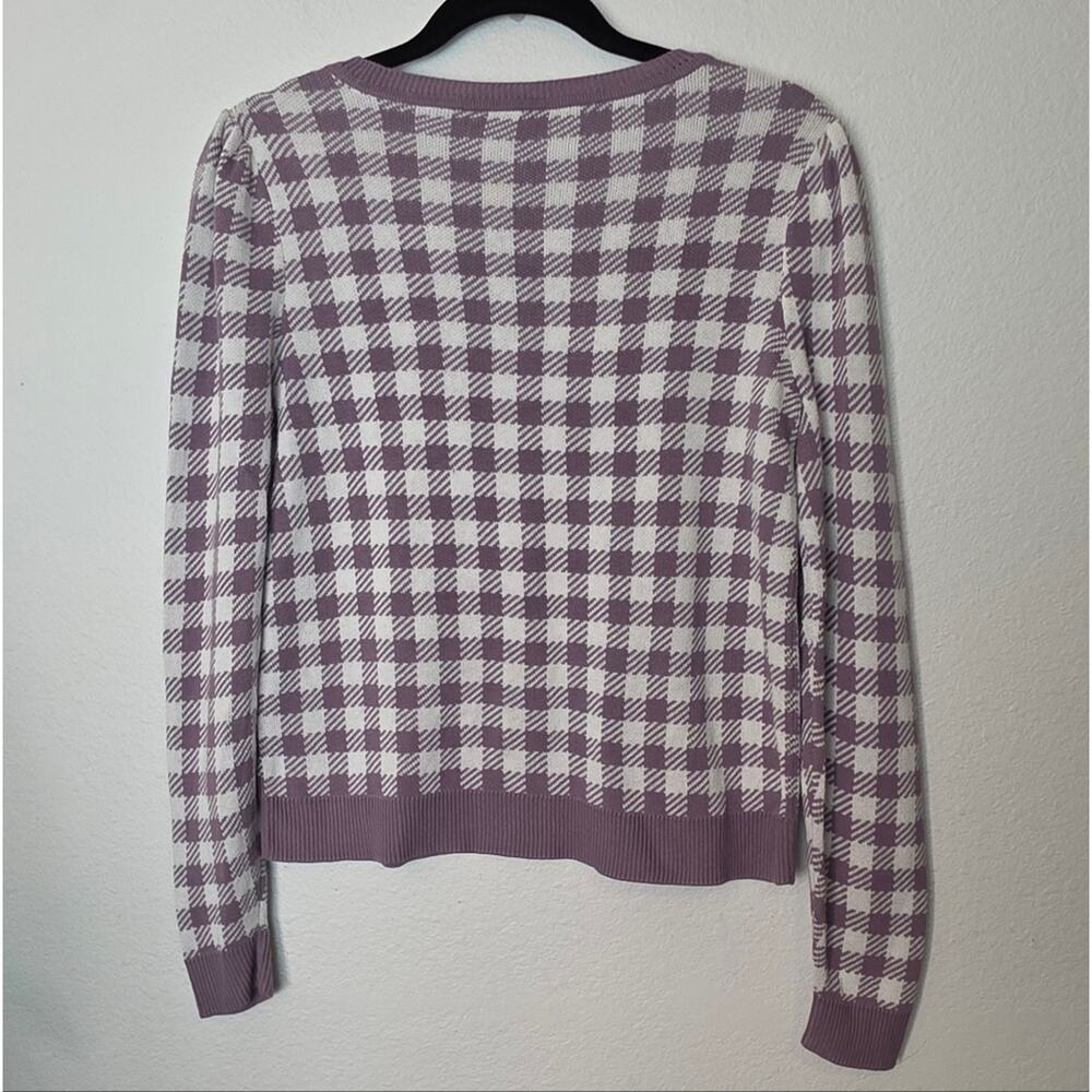 GARNET HILL Gingham Pima Cotton Pullover Sweater Purple Preppy Sz Small - Picture 10 of 12